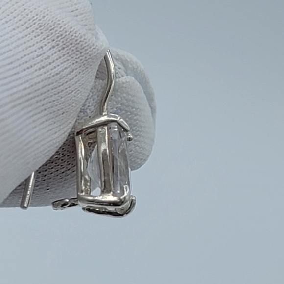 Silver 925 Earrings Rectangular Crystal Leverback Earrings #1208 - Picture 9 of 14